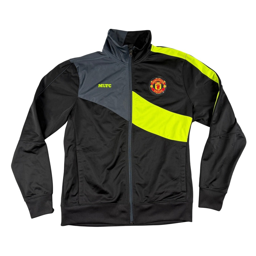 Manchester United Track Jacket Mens M Black Neon Yellow Grey Full Zip Soccer